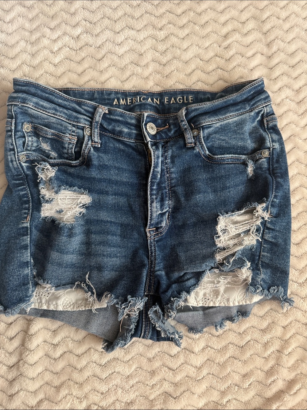American Eagle Outfitters Distressed Dark Blue Denim Cutoff Shorts